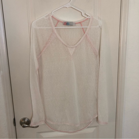Free People Beach gauze pink blouse long sleeve lightweight pink summer top L - Picture 2 of 11
